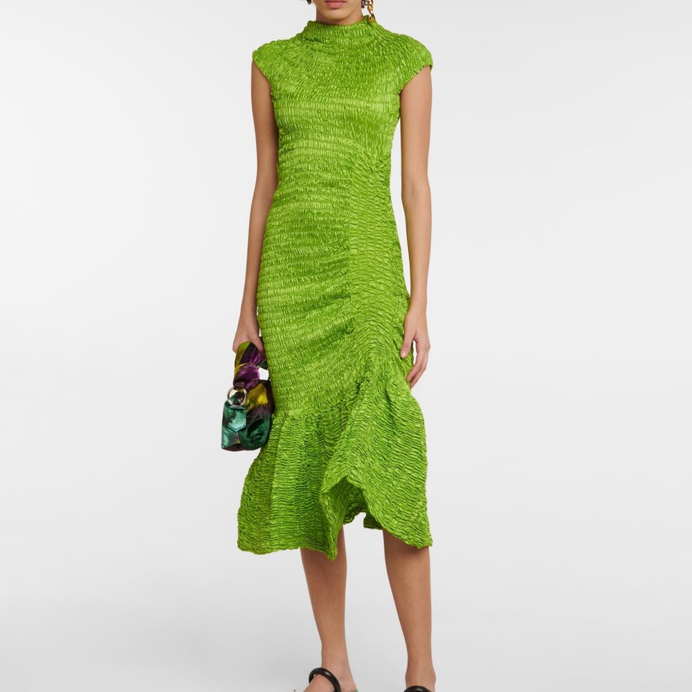 Dries Van Noten Green Scrunched Midi Dress